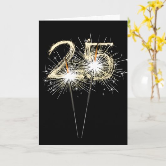 25. Geburtstag Sparklers auf schwarz Karte (Gelbe Blume)