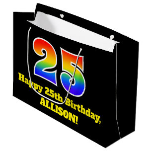 25. Geburtstag ~ Spaß, farbenfroh, lebhaft, Regenb Große Geschenktüte