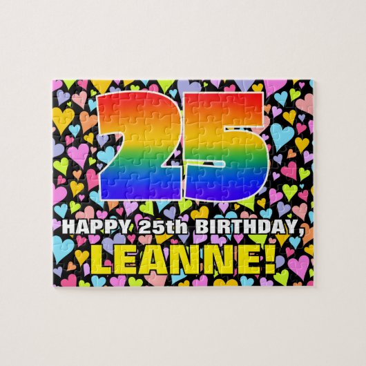 25. Geburtstag — Spaß, Liebende Herzformen + "25" Puzzle (Horizontal)