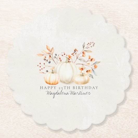 25. Geburtstag White Pumpkin Herbstlaubs Custom Untersetzer (Vorderseite)