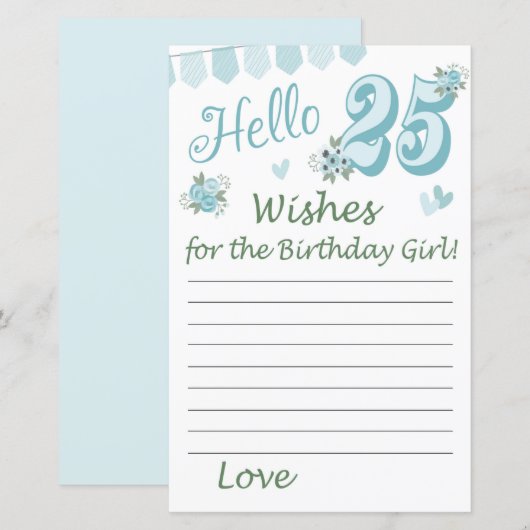 25. Geburtstag Wünsche für das Geburtstagsmädchen (Vorne/Hinten)