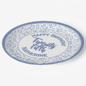 25. Geburtstag Zufallszahl Muster 25 Blau/Weiß Pappteller (Schrägansicht)