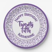 25. Geburtstag Zufallszahlenmuster Lila/weiß Pappteller (Vorderseite)