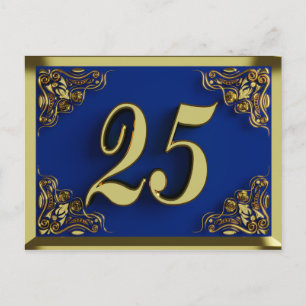 25. Geburtstags-Einladung in königlichem Gold-Blau Postkarte