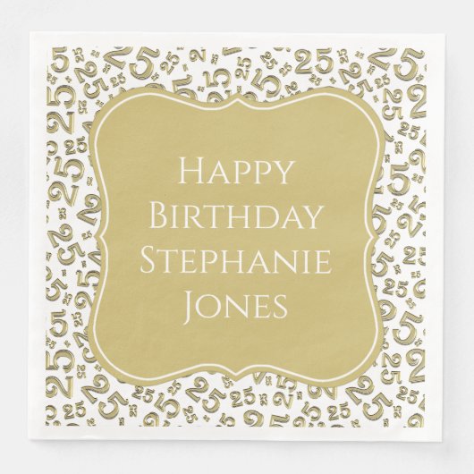 25. Geburtstags-Gold/Weißes Bracket-Zahlenmuster Serviette (Vorderseite)