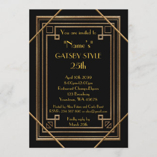 25., Geburtstags-Party, Gatsby Art, Schwarzes u. Einladung