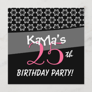 25. Geburtstags-Schwarz-weiße kleine Sterne Einladung