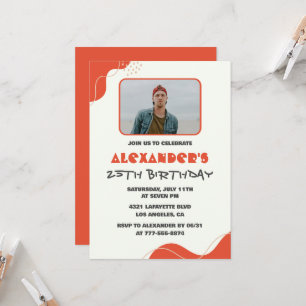 25. Geburtstagseinladungen Männer Red Simple Foto Einladung