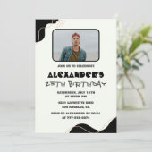 25. Geburtstagseinladungen Männer Schwarzes Foto Einladung (Stehend Vorderseite)