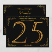 25. Geburtstagsfeier,Gatsby-Styl,schwarzer Glitzer Einladung (Vorne/Hinten)