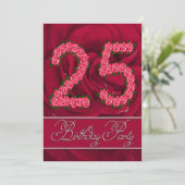 25. Geburtstagsfeier mit Rose Einladung (Stehend Vorderseite)