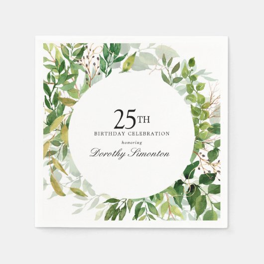25. Geburtstagsfeier Modernes Grün Botanisch Serviette (Vorderseite)