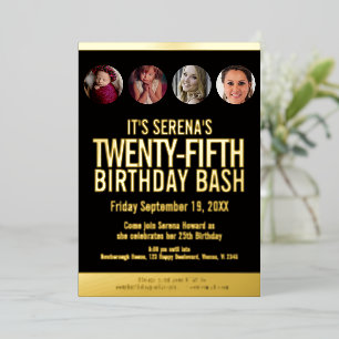 25. Geburtstagskreise mit Foto in Schwarz und Gold Folieneinladung