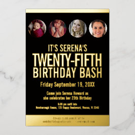 25. Geburtstagskreise mit Foto in Schwarz und Gold Folieneinladung