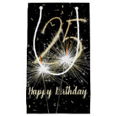 25. Geburtstagsparkler auf schwarz Kleine Geschenktüte (Vorderseite)