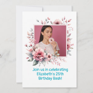 25. Geburtstagspartei Custom Foto Blumenrahmen Einladung