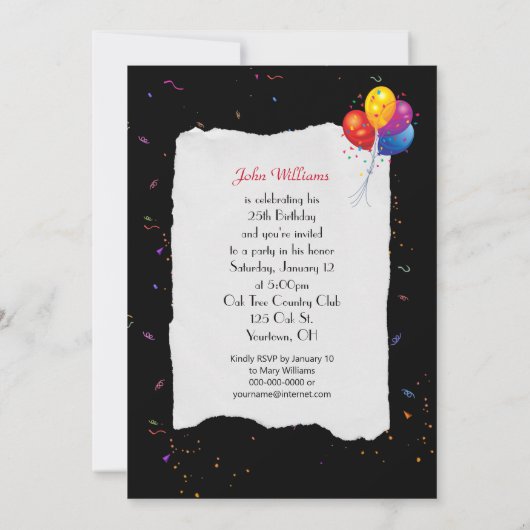 25. Geburtstagsparty Einladung (Rückseite)
