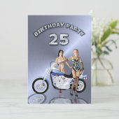 25. Geburtstagsparty Einladung mit Motorrad (Stehend Vorderseite)