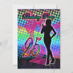 25. Geburtstagsparty Einladung, Neon mit Weibchen  Einladung