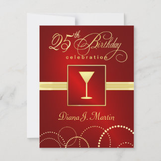 25. Geburtstagsparty Einladungen - Elegant Red