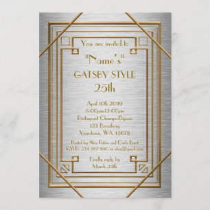 25. Geburtstagsparty, Gatsby Stil, Silber & Gold Einladung