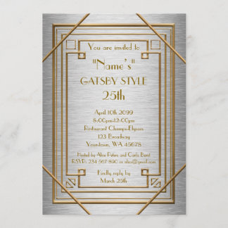25. Geburtstagsparty, Gatsby Stil, Silber & Gold Einladung