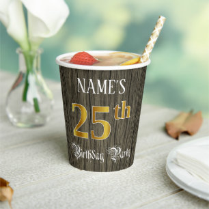 25. Geburtstagsparty - Imitate Gold & Imitate Wood Pappbecher