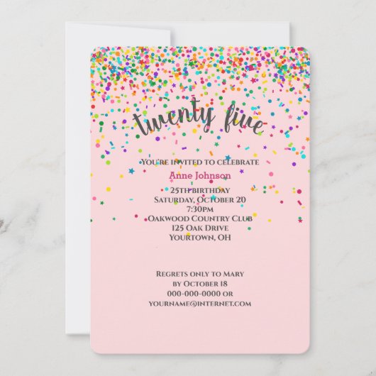 25. Geburtstagsparty Konfetti Einladung (Vorderseite)