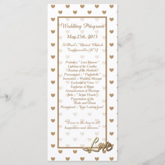 25 Gold Liebe Hearts Wedding Programs Programm (Vorderseite)