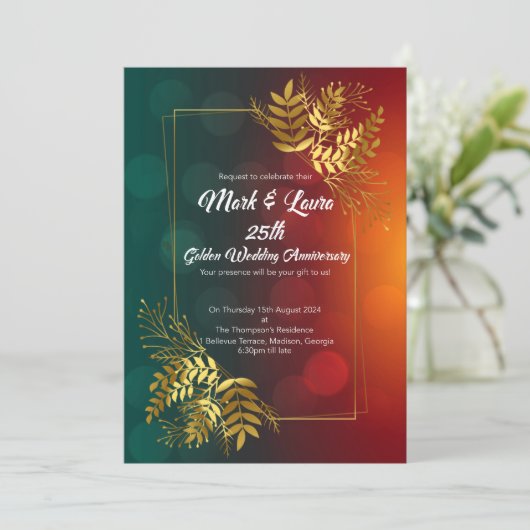 25. Goldene Blätter im Gartenjubiläum der Liebe Einladung (Stehend Vorderseite)