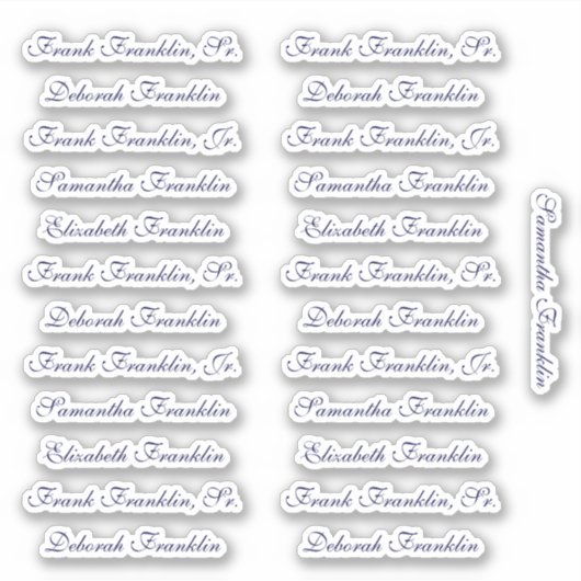 25 Guest Names Elegant Navy English P Calligraphy Aufkleber (Vorderseite)