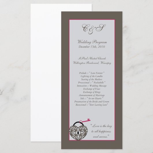 25 Heart Lock Wedding Programme (Vorne/Hinten)