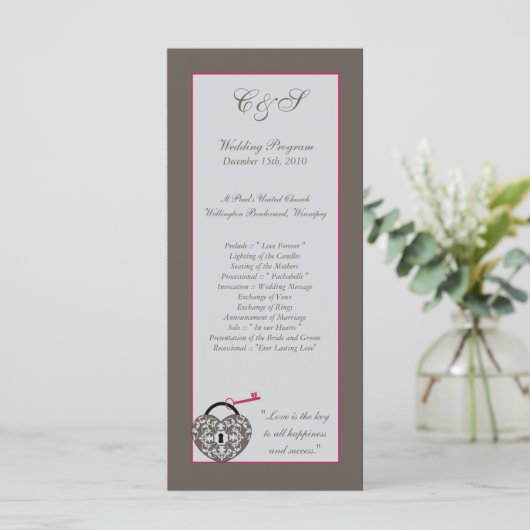 25 Heart Lock Wedding Programme (Stehend Vorderseite)