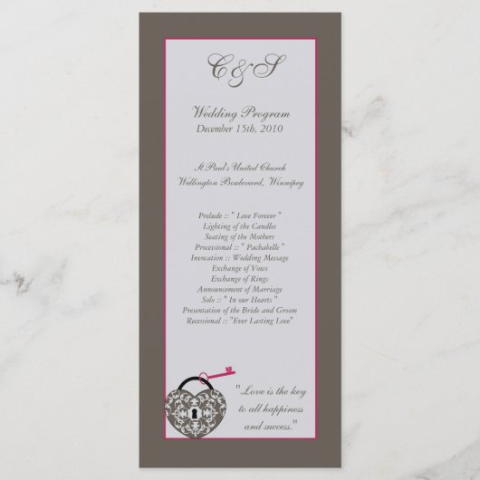 25 Heart Lock Wedding Programme (Vorderseite)