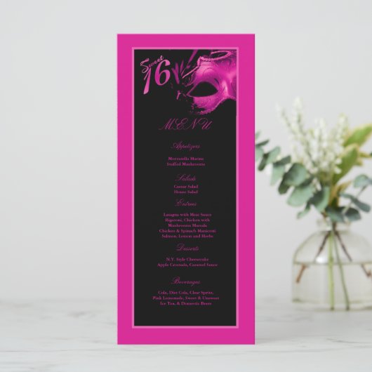 25 heißes Rosa-Schwarz-Party des Menükarte (Stehend Vorderseite)
