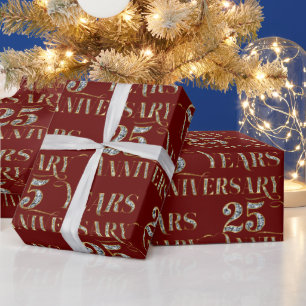 25. Hochzeit Jahrestag funkelnder Text auf Rot Geschenkpapier