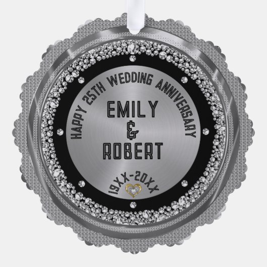 25. Hochzeit Jubiläum weiße Diamanten & Gold Ornament Karte (Rückseite)