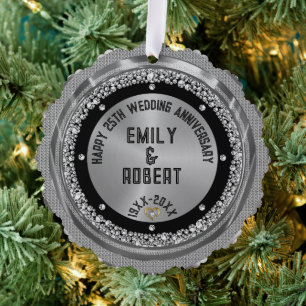 25. Hochzeit Jubiläum weiße Diamanten & Gold Ornament Karte