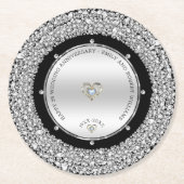25. Hochzeit Jubiläum weiße Diamanten & Silber Runder Pappuntersetzer (Vorderseite)