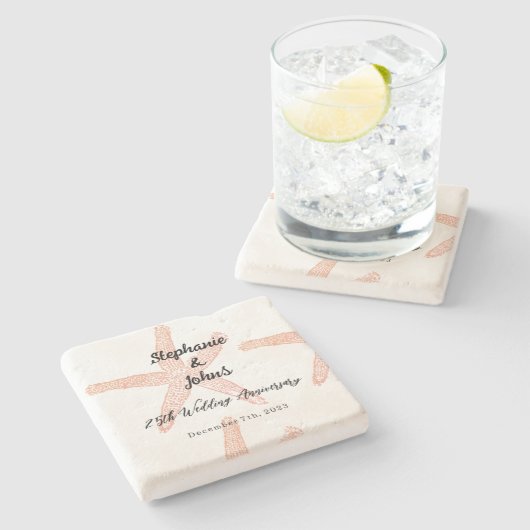 25. Hochzeit zum Jubiläum Starfish Individuelle Na Steinuntersetzer (Seitenansicht)