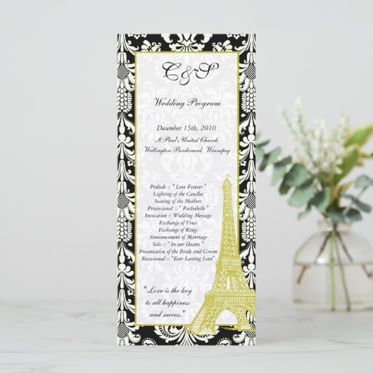 25 Hochzeiten in Paris Black Damask-Programmen Programm (Stehend Vorderseite)