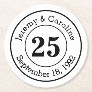 25. Hochzeits-Jahrestag personalisiert Runder Pappuntersetzer