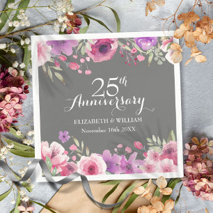 25. Hochzeitsjubiläum Aquarell-Rosen Grünzeug Serviette