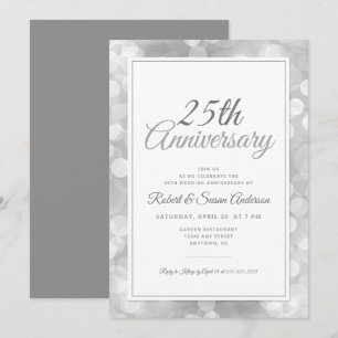 25. Hochzeitsjubiläum   Eleganter silberner Bokeh Einladung