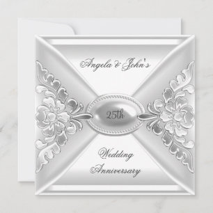 25. Hochzeitsjubiläum Elegantes Silberweiß Einladung