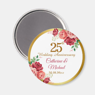 25. Hochzeitsjubiläum Goldrahmen Floral Magnet