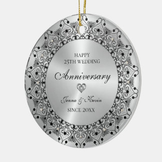 25. Hochzeitsjubiläum Schwarze Mandala auf Gold Keramik Ornament