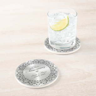 25. Hochzeitsjubiläum Schwarzes Mandala auf Silber Getränkeuntersetzer