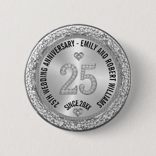 25. Hochzeitsjubiläum Silber Weiße Diamanten Button