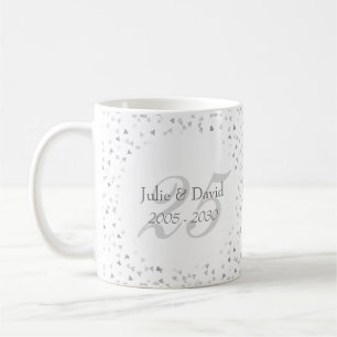 25. Hochzeitsjubiläum Silberne Herzen Konfetti Kaffeetasse
